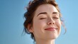 © Slowlifetrader - A close-up of a person face with eyes closed and a gentle smile, symbolizing a balanced and happy life. Mindfulness, positive thinking, and a growth mindset.
