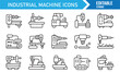 © R Hasan - Mechanical engineering vector icons, industrial production and workshop machine set.
