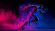© Arif - Vibrant neon light effect photography of an athlete running in motion, with blue and purple colors