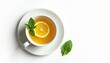 © Pete - Overhead photo of tea cup lemon slice and mint leaves. Aromatic hot drink refreshing beverage. Healthy lifestyle concept spa wellness and beauty clean minimal design.