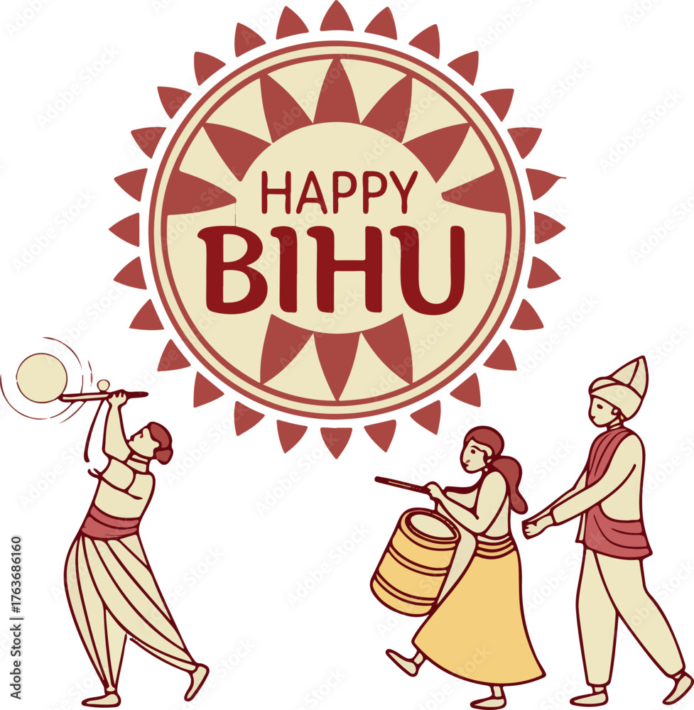 Bihu festival logo or badge design inspired by Assamese culture ...