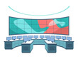 © kdpprosolutions2015 - command center control room, curved workstation desks, large video wall, monitoring screens, surveillance operations, technology interior, vector illustration