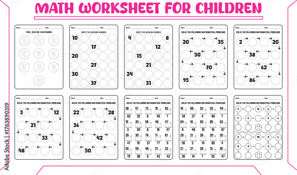 Printable 4th math worksheet for children Stock Vector | Adobe Stock