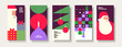 © Molibdenis-Studio - A collection of five colorful and modern Christmas-themed banners featuring abstract designs of Santa Claus, ornaments, and festive greetings. The vibrant colors and geometric shapes