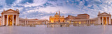 Panoramic view of Saint Peter Square and Saint Peter Basilica at dawn in Rome, Italy