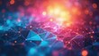 © Maryna - Abstract digital art with vibrant geometric patterns in blue and pink. Network connections with glowing nodes form intricate polygons on a blurred bokeh background. Modern tech and data visualization.