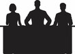 © shahbaztan - Silhouette of three people behind a desk in a panel discussion or presentation setting in dark black color created with generated ai