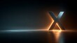 © Nina - Dramatic metallic letter X illuminated by bright orange light on dark reflective surface. abstract