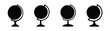 © Mohon - Collection of four silhouette globe icons representing global travel geography education and earth.