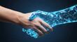 © Ans Creative - A digital handshake symbolizes collaboration and technological partnership, showcasing a fusion of human and artificial intelligence in a modern business setting.