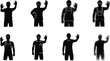 © Mst - Construction worker waving hand silhouette, greeting gesture illustration, safety worker concept, friendly builder pose, industrial teamwork communication design, labor greeting art