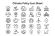 © Shahid - Climate Policy Icons: A comprehensive set of illustrative icons related to climate policy, environment protection and eco-friendly practice in a flat design style, suitable for various applications.