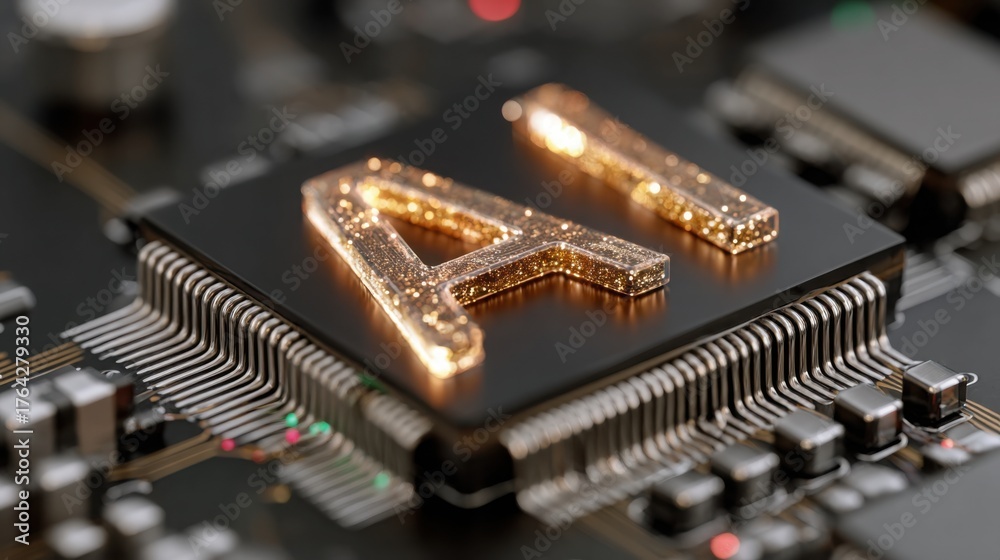 Intricate gold and black computer chip signifying the fusion of ...