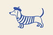 © Victoria - Dachshund in beret striped shirt minimalist sketch vector illustration