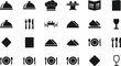 © Pixel Zone - Collection of restaurant and dining icons including food cloches chef hat tables chairs menus cutlery glasses and napkins isolated on transparent background