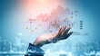 © InfiniteFlow - A creative representation of a hand supporting digital financial data, showcasing graphs and charts that illustrate market trends and investment analytics in a modern business environment. Scalp