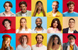 © Lustre Art Group  - Diverse group of happy people smiling in bright color composition representing global unity. Concept of inclusivity, emotional diversity, lifestyle branding, and positive identity in modern campaigns.