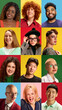 © Lustre Art Group  - Colorful portraits of people expressing joy and confidence in vibrant modern collage. Concept of inclusivity, emotional connection, individuality, brand storytelling, and expressive diversity.