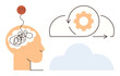 © robu_s - Tangled thoughts in human brain transitioning to organized cloud computing gear. Ideal for idea generation, mental health, innovation, problem-solving, brainstorming, data processing, creativity
