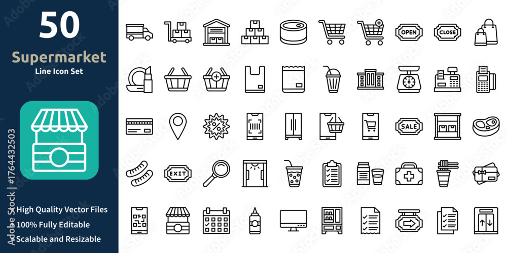 Supermarket icon set in Outline style. Minimilist and trendy Icon set ...