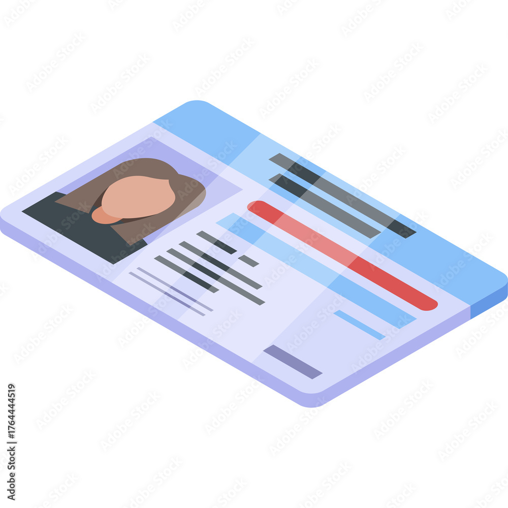 Isometric ID Card With Photo And Text Details For Identification And ...