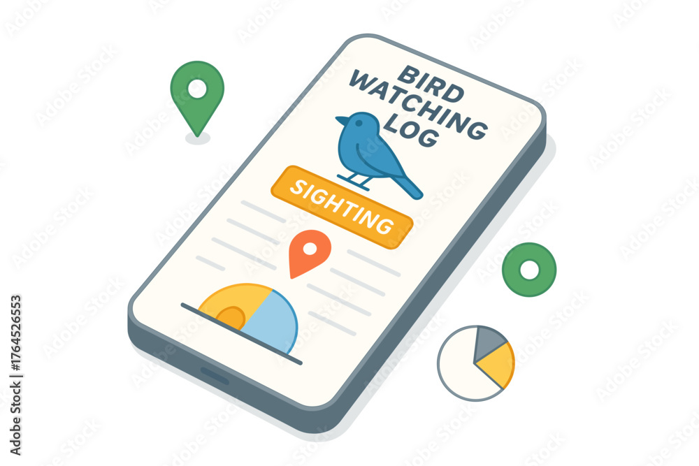 Tracking Watching Bird watching log app interface with tracking features and statistical ...