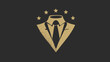 © azi - Premium gold suit, shirt & tie vector with five stars. Elegant, luxurious, quality, professional, VIP concept on dark background.