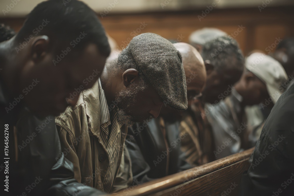 Church Prayer: Group of Black Men Praying with Hope and Faith in ...