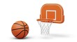 © mytour - 3D basketball with orange hoop on white background, modern minimal sports design, isolated, realistic sports equipment photo.
