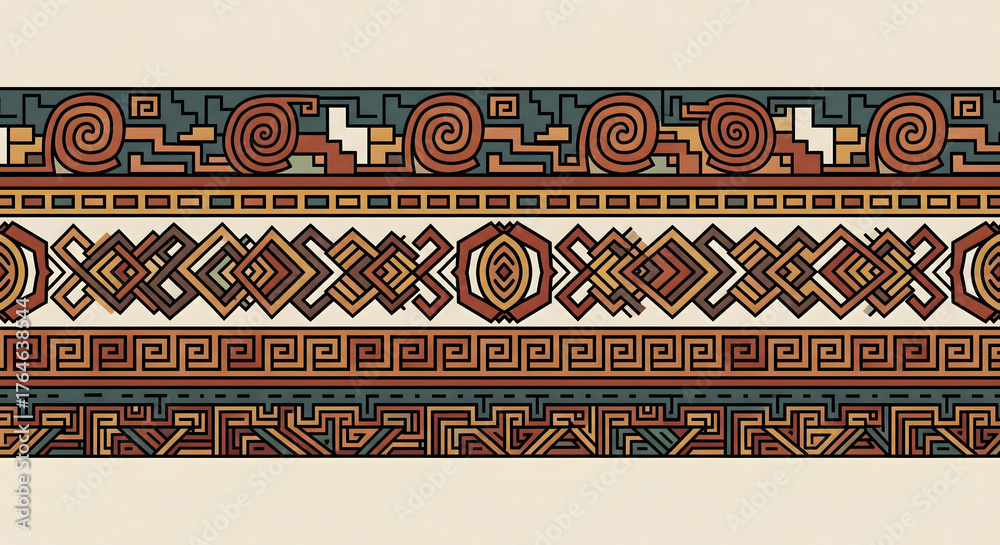 Intricate Ancient Border Design, Ethnic Pattern with Swirls and ...