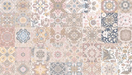 Naklejka na meble Square Background with Tile Fabric Wallpaper Featuring Diverse Pattern Designs