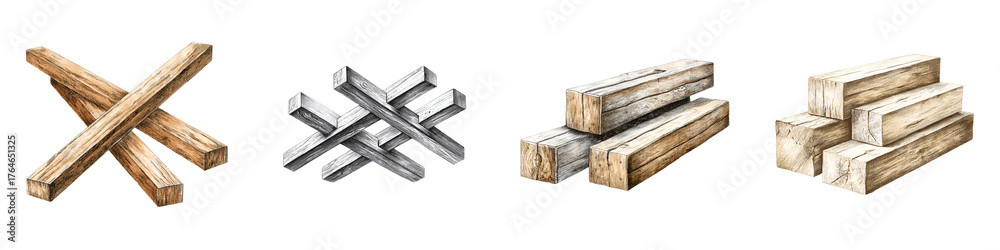 Watercolor Wood Logs and Planks Set for Rustic Design Stock ...