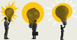 © ink drop - Business people holding large lightbulbs symbolizing creativity, innovation, and bright ideas for success