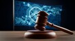 © Space Priest - Gavel on desk with digital code background representing cyber law and justice
