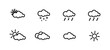 © leskovets - Collection of weather icons in cartoon style. Sun, cloud, snow, and rain symbols. Flat vector illustration isolated on white background.