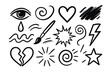 © Влада Яковенко - Emotional Doodle Icons. Emotional art. Hand-drawn doodle illustration emotional art eye, tear, heart, swirling line, brush, paint stroke, wave, explosion,