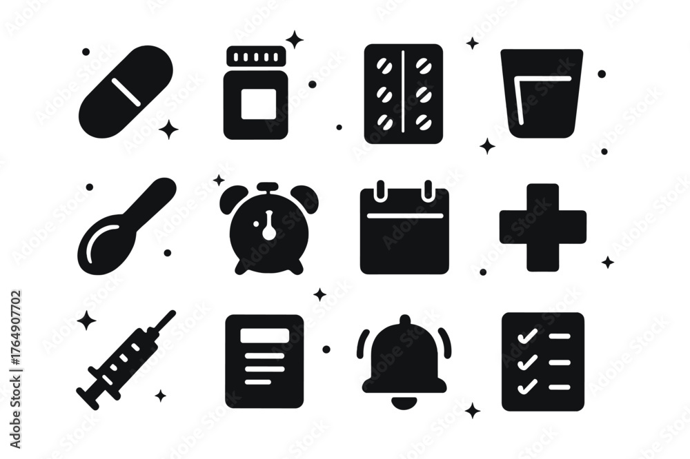 Medication Reminder Icons. Medication Reminders. Solid icons set of ...