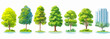 ©  Sheton - 다양한 모양의 나무와 건물 일러스트가 조화롭게 어우러져 자연과 도시의 아름다운 풍경을 표현한 벡터 디자인.