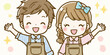 ©  Sheton - 사랑스러운 앞치마를 입은 명랑한 남매가 환한 미소를 지으며 손을 흔드는 모습은 행복과 긍정적인 에너지를 가득 담아 보는 이에게 즐거움을 선사하는 벡터 일러스트입니다.