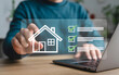 © Background - property evaluation checklist on laptop for rental or purchase process
