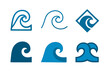 © Coosh448 - Ocean Wave Logos. Graphic design trends ? nature-inspired design. Set Logo of ocean wave: crest and curl. Icon set. harmonious logo variations of the same