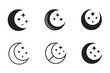 © Coosh448 - Crescent Moon Logos. Astronomy and stargazing. Set Logo of crescent moon with stars: harmonious logo variations of the same emblematic concept, each with