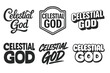 © Svitlana - Celestial Lettering Variations. Celestial God. Set lettering. harmonious lettering variations of the same emblematic concept (Whimsical curly type with