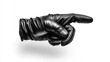© DreamGrid - A hand wearing a black leather glove points towards the right on a white background.