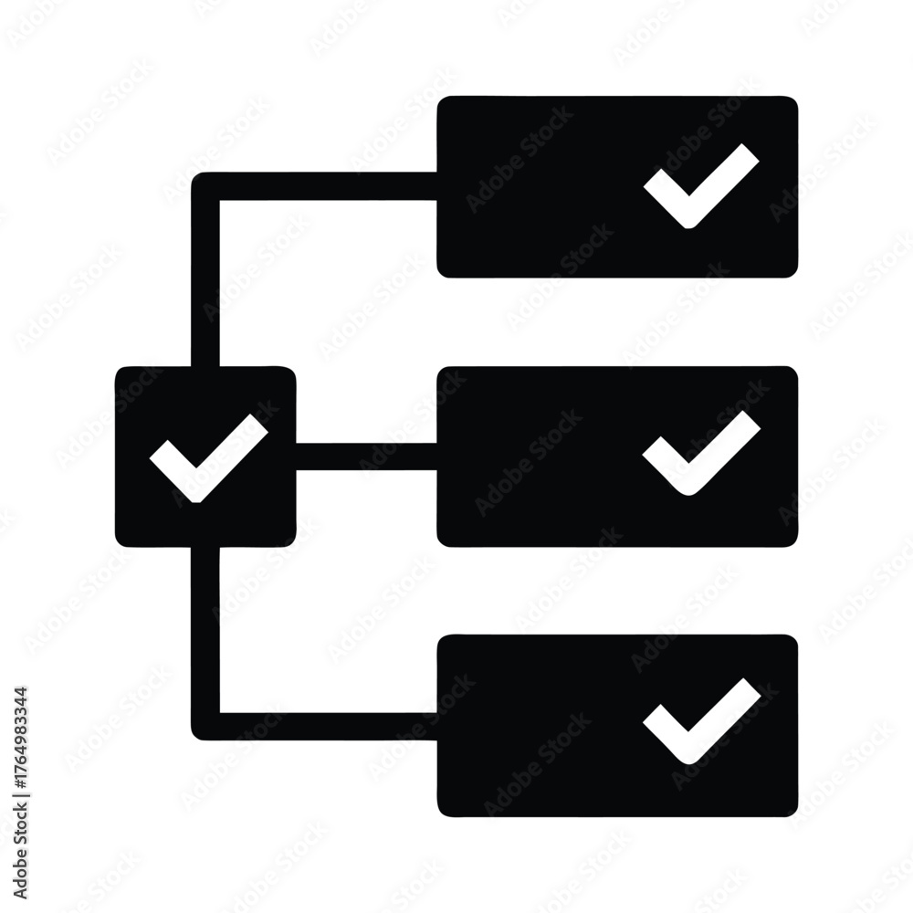 Flowchart checklist diagram icon for task management process steps and ...