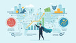 © Danieli - Global business investor in a superhero cape touching an upward trending investment graph, symbolizing strategy, planning, and return of success in stock markets, with banking, risk analysis, and