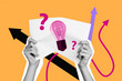 © deagreez - Composite image 3D collage of leadership up progress goal achievement target motivation hand hold paper idea bulb arrow research question