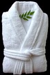 © Konstiantyn Zapylaie - Luxurious white bathrobe with green leaf on black background