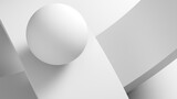 A clean, white composition featuring a sphere on intersecting angular planes, 3d