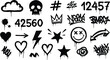 © nillgraph20 - Collection of black graffiti spray paint symbols and icons including a skull cloud heart star and numbers isolated on transparent background silhouette